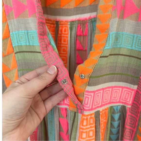 Devotion Twins Women’s Medium Ella Midi Dress Multicolor Pink Orange Flowy Boho - Picture 12 of 13